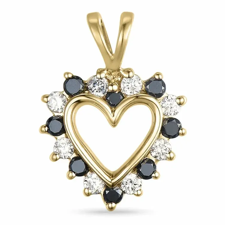 hart zwart diamant hanger in 9 caraat goud 0,13 ct 0,12 ct