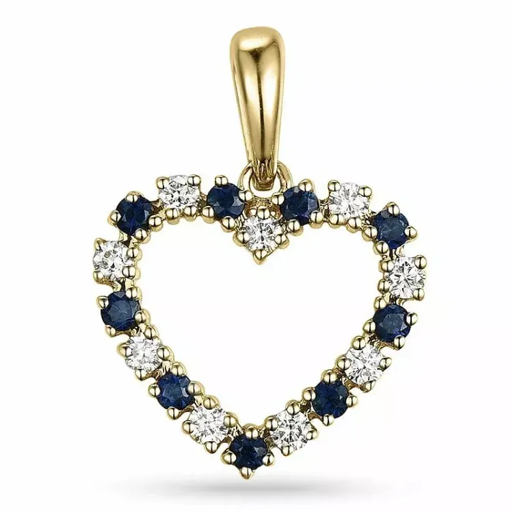 hart saffier diamanten hanger in 9 caraat goud 0,20 ct 0,29 ct