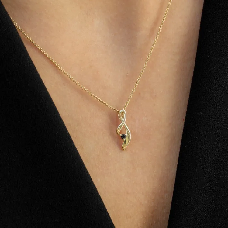abstract zwart diamant hanger in 9 caraat goud 0,03 ct