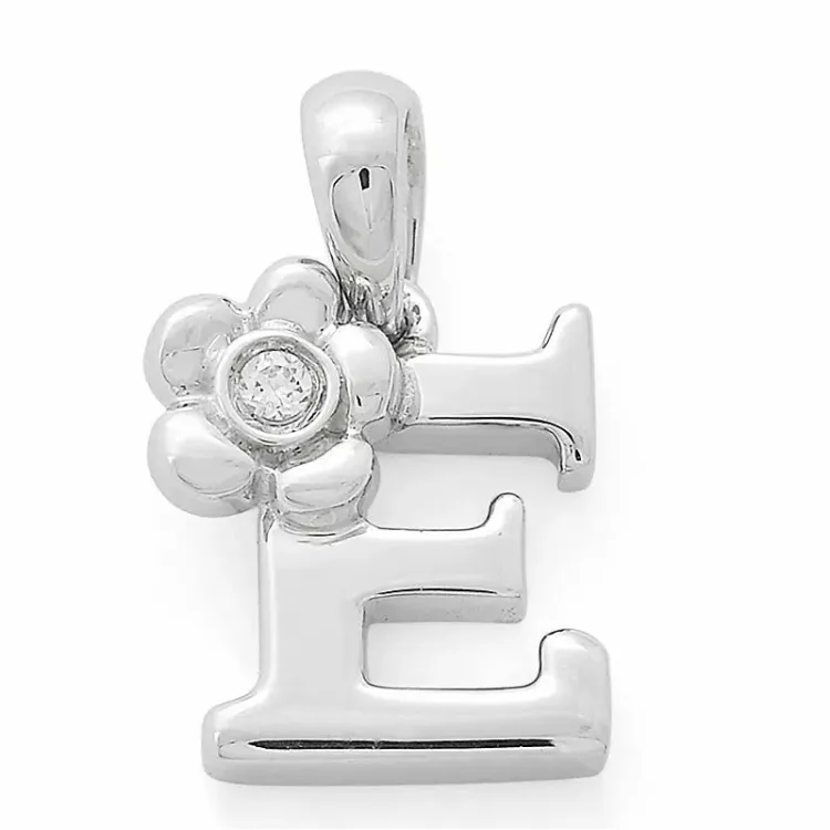 letter e diamant hanger in 9 caraat witgoud 0,01 ct