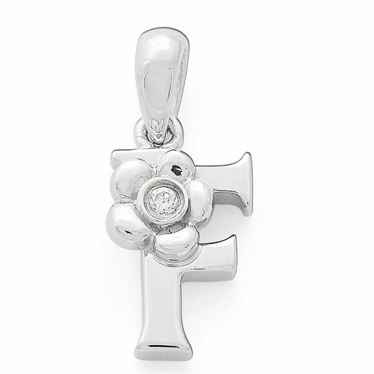 letter f diamanten hanger in 9 caraat witgoud 0,01 ct