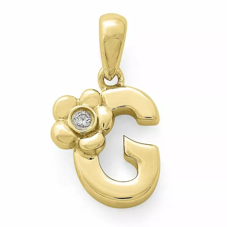 letter g diamant hanger in 9 caraat goud 0,01 ct