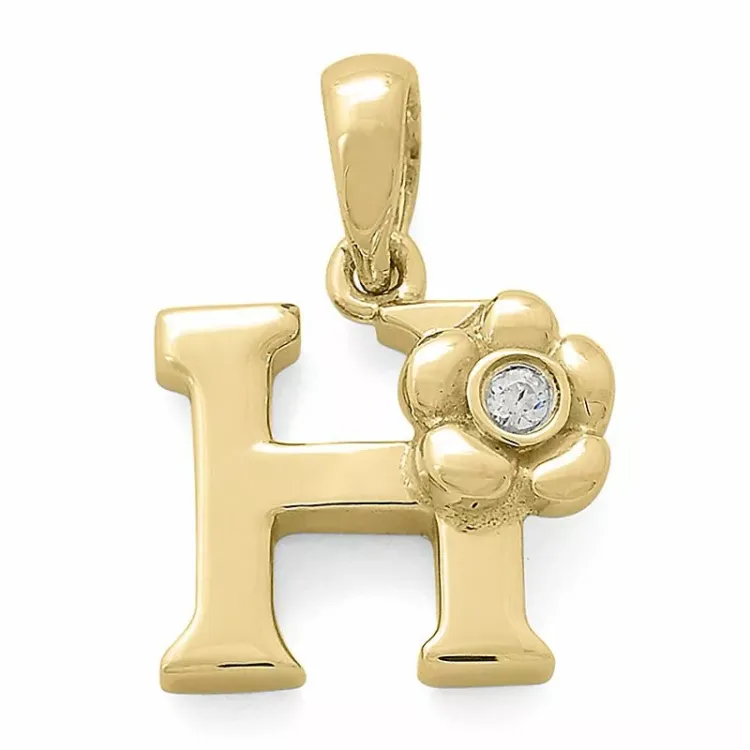 letter h diamant hanger in 9 caraat goud 0,01 ct