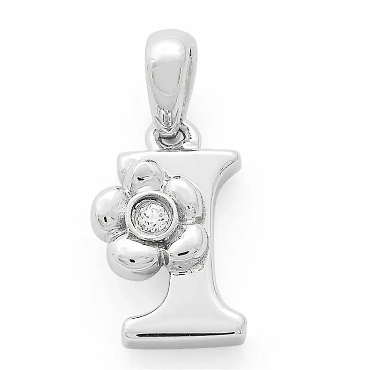 letter i diamant hanger in 9 caraat witgoud 0,01 ct
