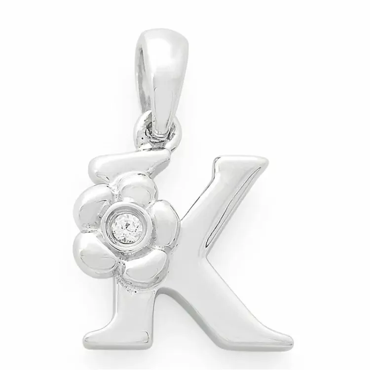 letter k diamant hanger in 9 caraat witgoud 0,01 ct