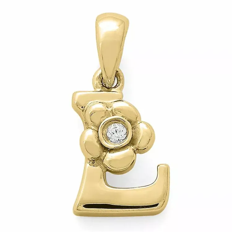 letter l diamant hanger in 9 caraat goud 0,01 ct