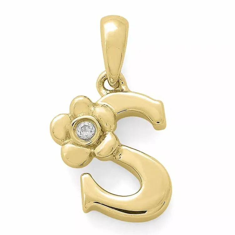 letter s diamanten hanger in 9 caraat goud 0,01 ct