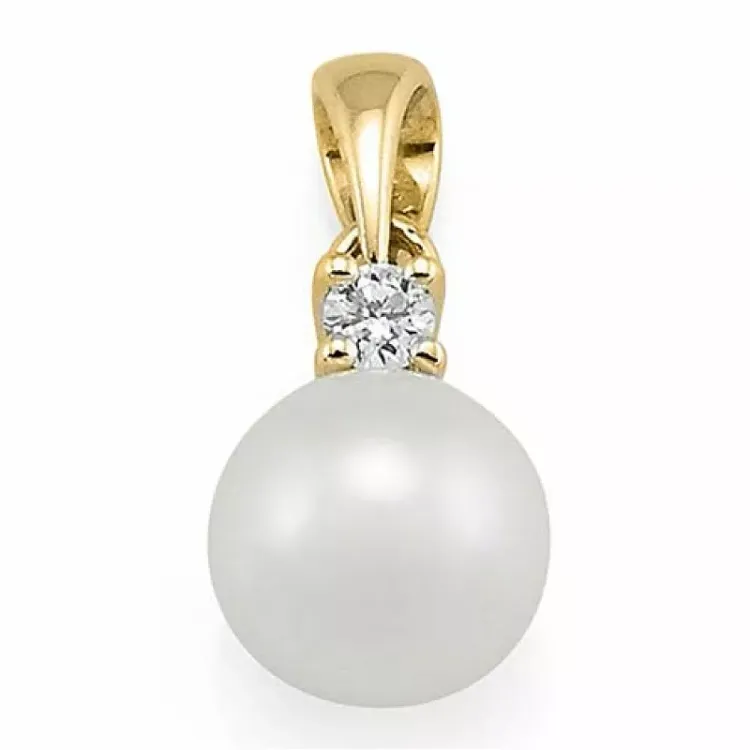 parel diamanten hanger in 9 caraat goud 0,05 ct