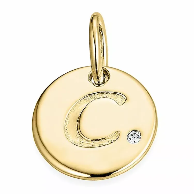 letter c diamant hanger in 9 caraat goud 0,01 ct
