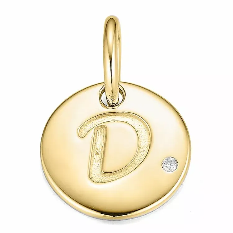 letter d diamant hanger in 9 caraat goud 0,01 ct