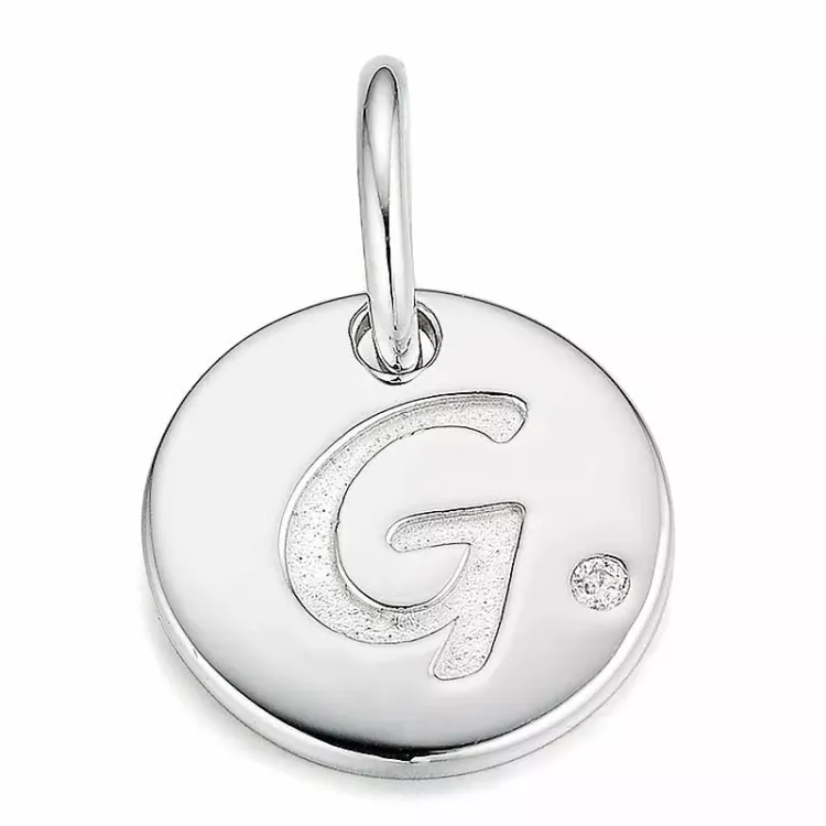 letter g diamant hanger in 9 caraat witgoud 0,01 ct
