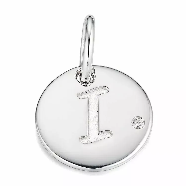 letter i diamanten hanger in 9 caraat witgoud 0,01 ct