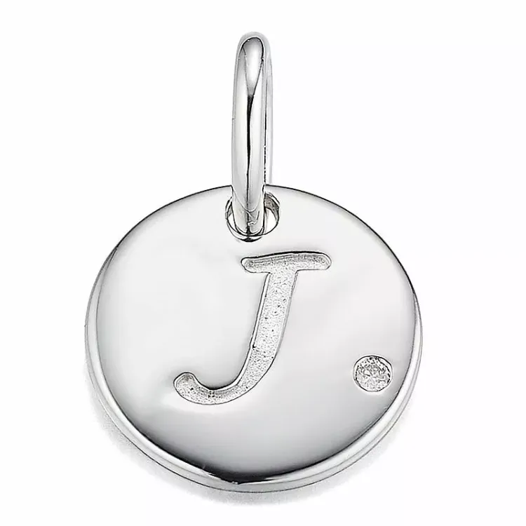 letter j diamant hanger in 9 caraat witgoud 0,01 ct