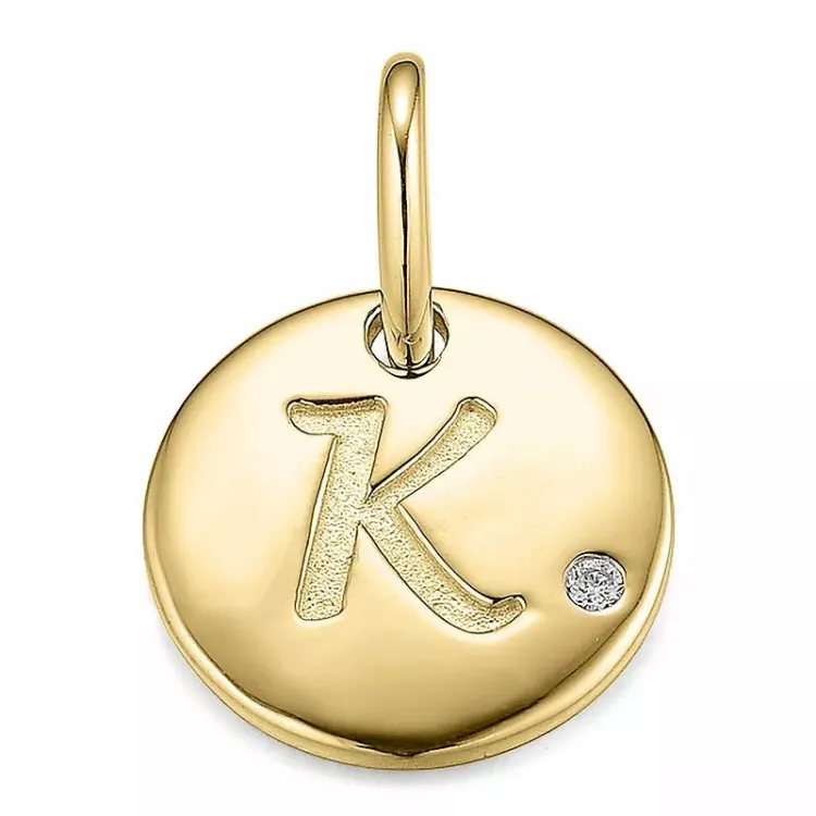 letter k diamanten hanger in 9 caraat goud 0,01 ct