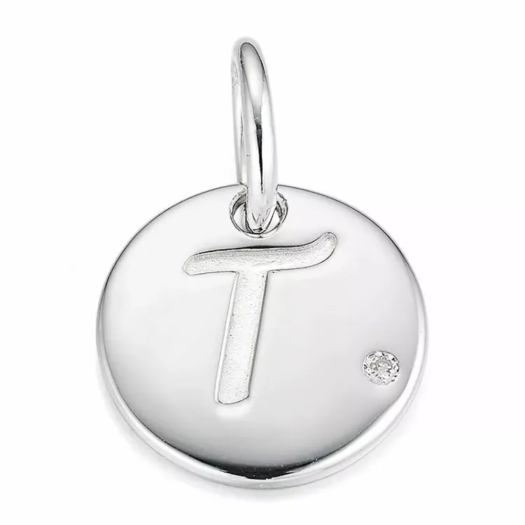 letter t diamant hanger in 9 caraat witgoud 0,01 ct