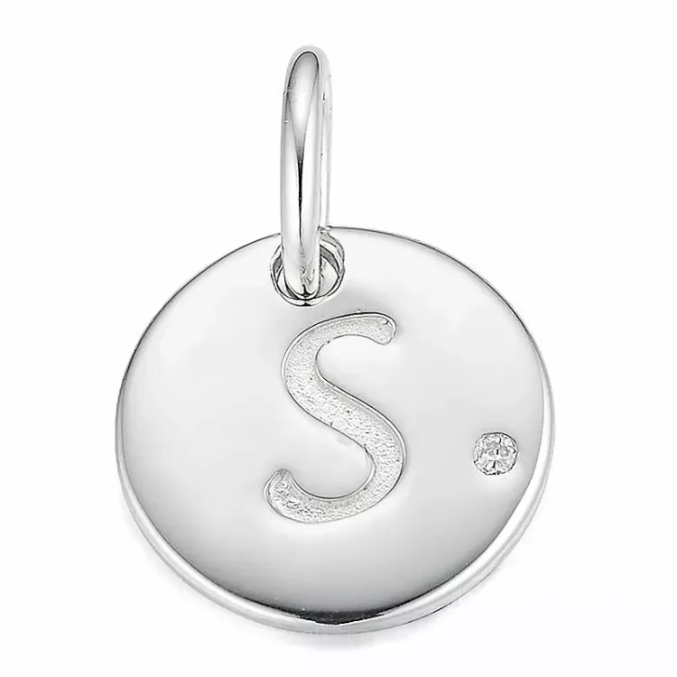 letter s diamant hanger in 9 caraat witgoud 0,01 ct