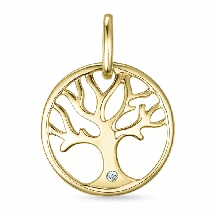 boom van het leven diamant hanger in 9 caraat goud 0,01 ct