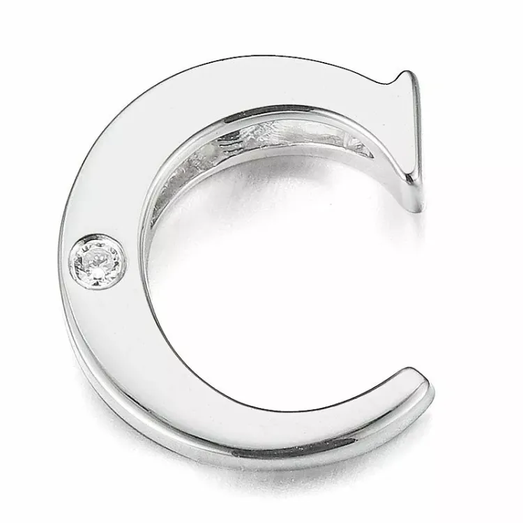 letter c diamant hanger in 9 caraat witgoud 0,01 ct