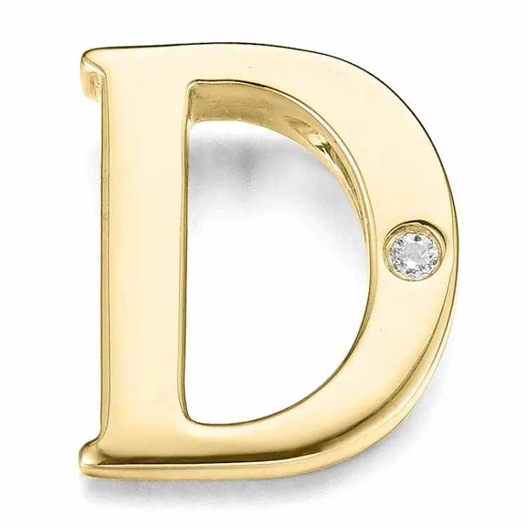 letter d diamant hanger in 9 caraat goud 0,01 ct