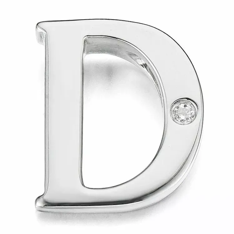 letter d diamant hanger in 9 caraat witgoud 0,01 ct