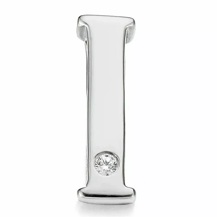 letter i diamant hanger in 9 caraat witgoud 0,01 ct