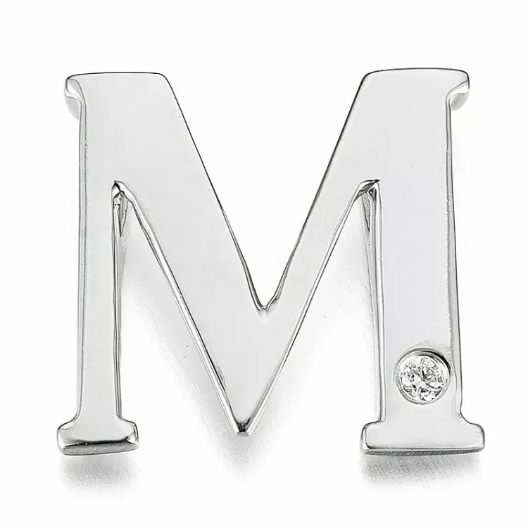 letter m diamant hanger in 9 caraat witgoud 0,01 ct