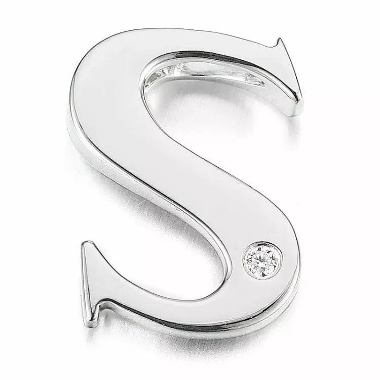letter s diamant hanger in 9 caraat witgoud 0,01 ct