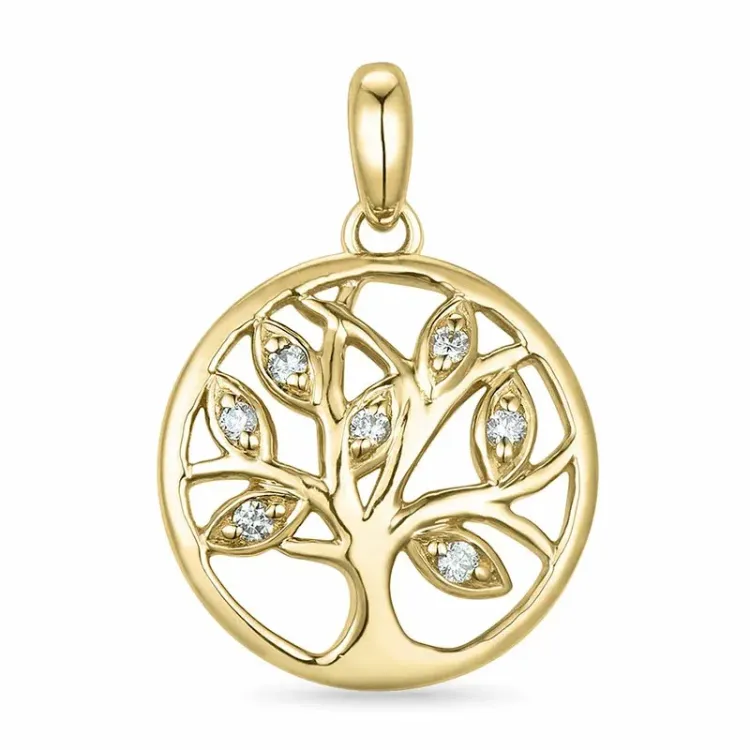boom van het leven diamant hanger in 9 caraat goud 0,05 ct