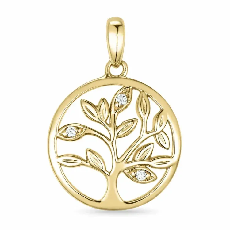 boom van het leven diamant hanger in 9 caraat goud 0,02 ct