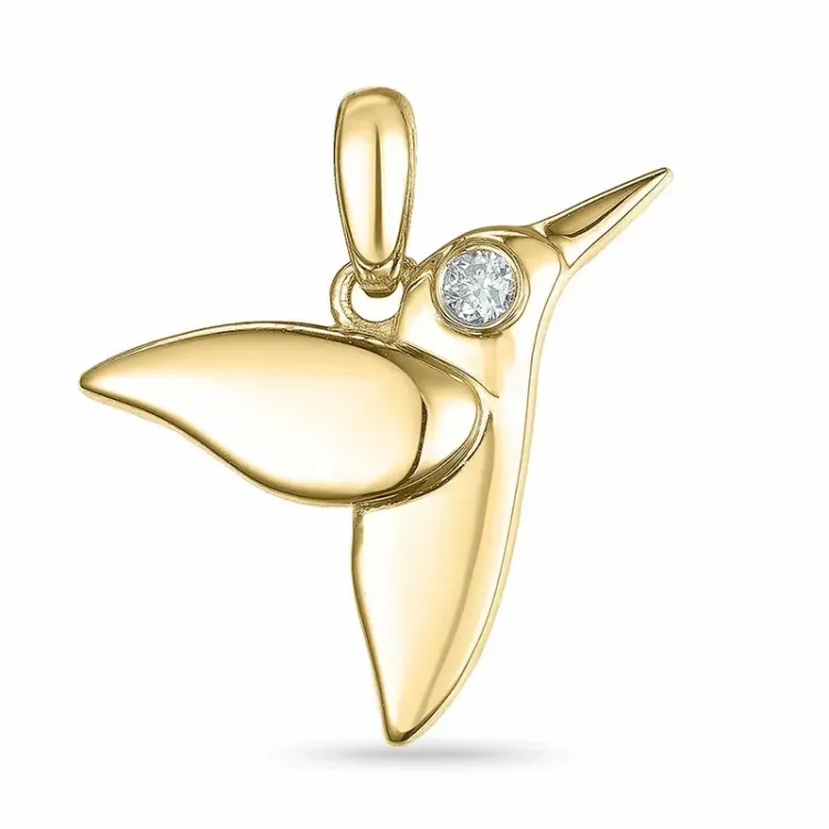 vogel diamant hanger in 9 caraat goud 0,02 ct