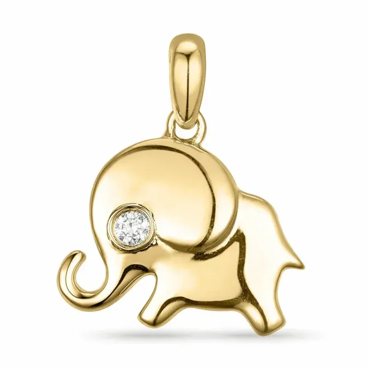 olifant diamant hanger in 9 caraat goud 0,02 ct