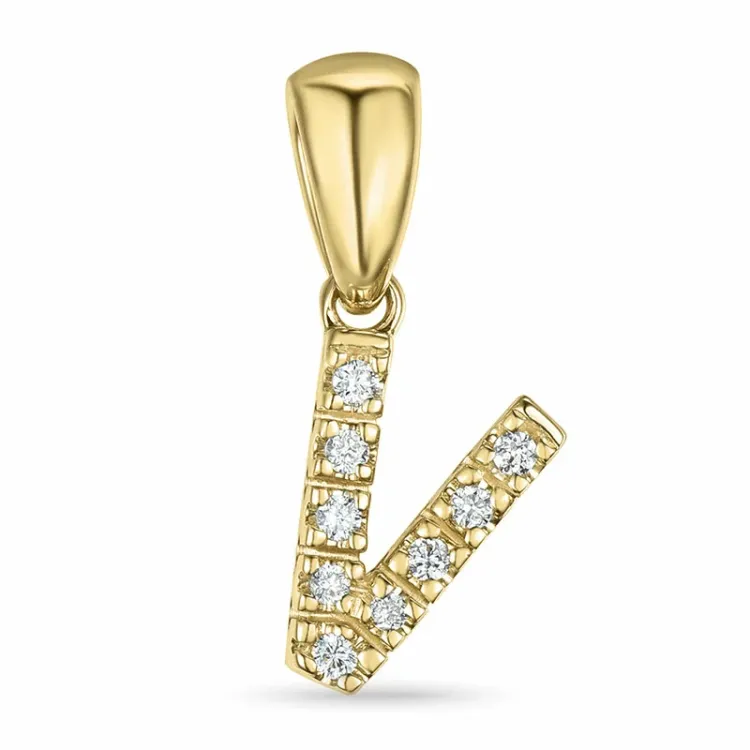 letter v diamant hanger in 9 caraat goud 0,065 ct