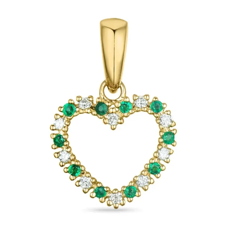 hart smaragd hanger in 9 caraat goud 0,08 ct 0,06 ct