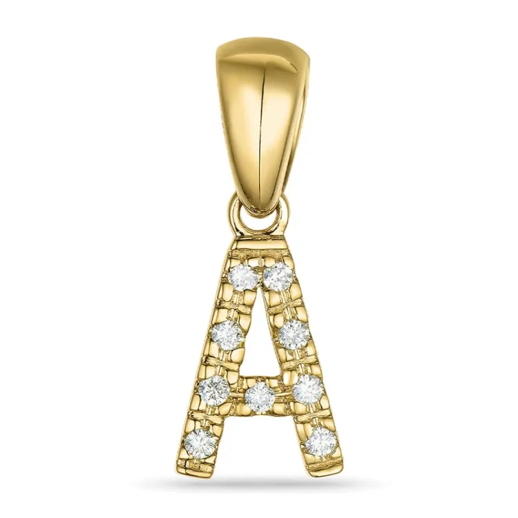 letter a diamant hanger in 9 caraat goud 0,05 ct