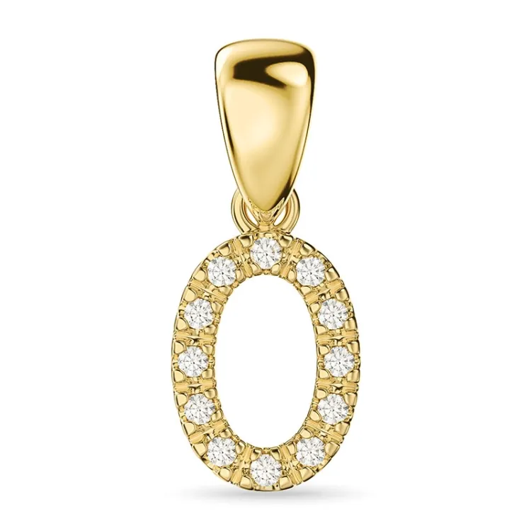 letter o diamant hanger in 9 caraat goud 0,07 ct