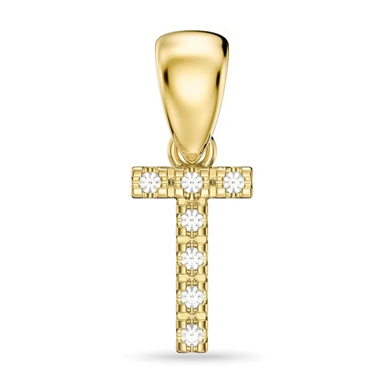 letter t diamant hanger in 9 caraat goud 0,05 ct