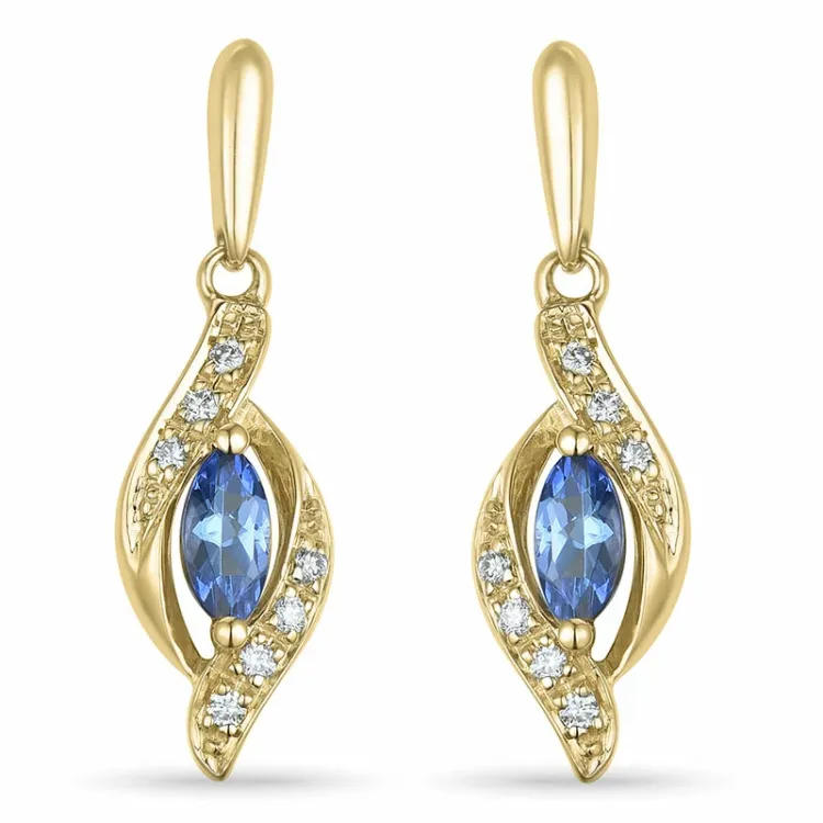lange tanzanite briljant oorbellen in 9 karaat goud met tanzanite en diamant 