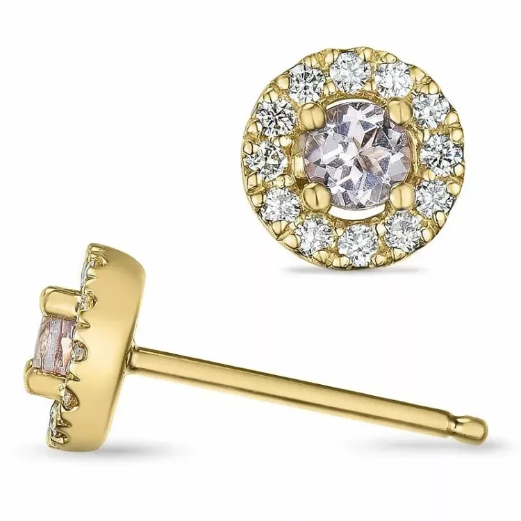 morganiet diamant oorbellen in 9 karaat goud met morganiet en diamant 