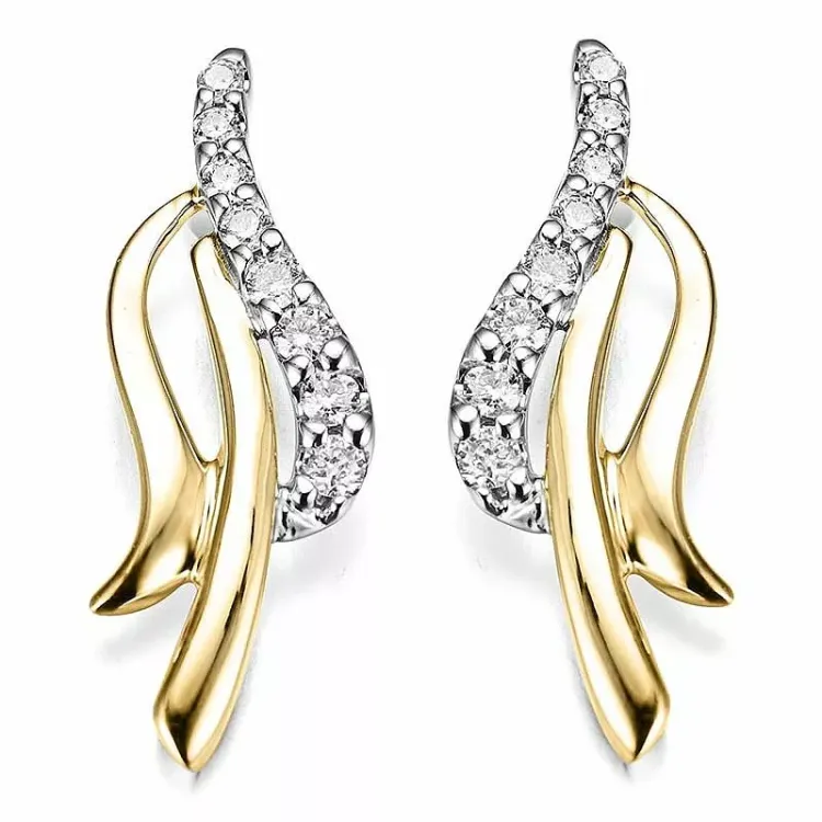 diamant oorbellen in 9 karaat goud en witgoud met diamant 