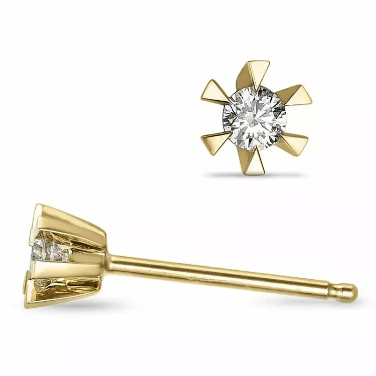 2 x 0,05 ct solitaire oorbel in 9 karaat goud met diamant 