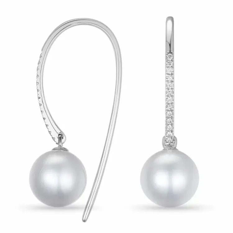 parel diamant oorbellen in 9 karaat witgoud met diamant 
