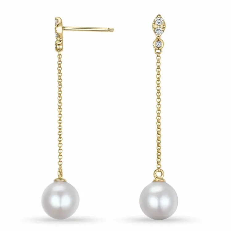 parel diamant oorbellen in 9 karaat goud met diamant 