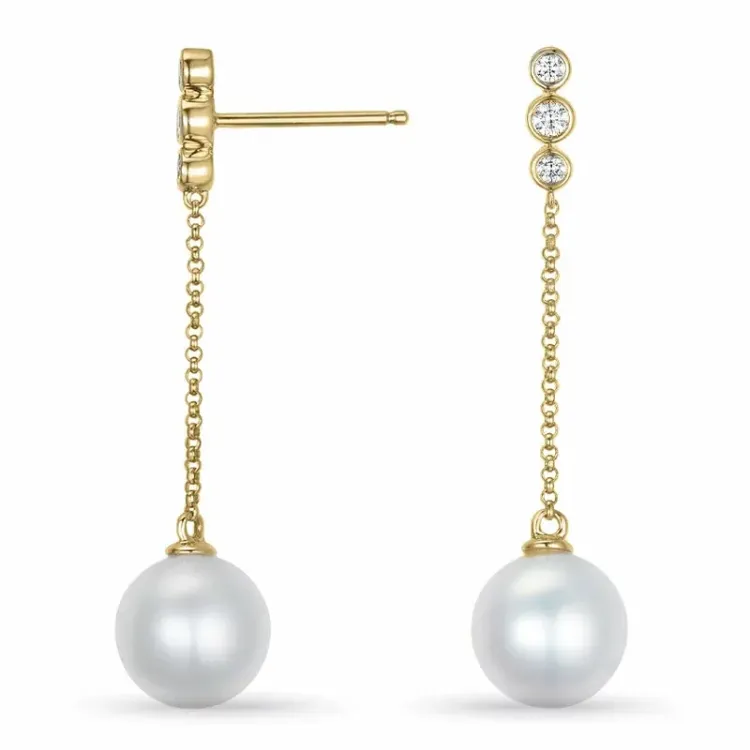parel diamant oorbellen in 9 karaat goud met diamant 
