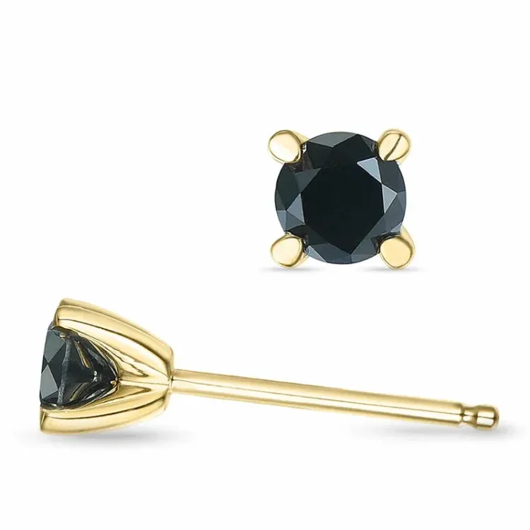 zwart diamant solitaire oorbel in 9 karaat goud met diamant 