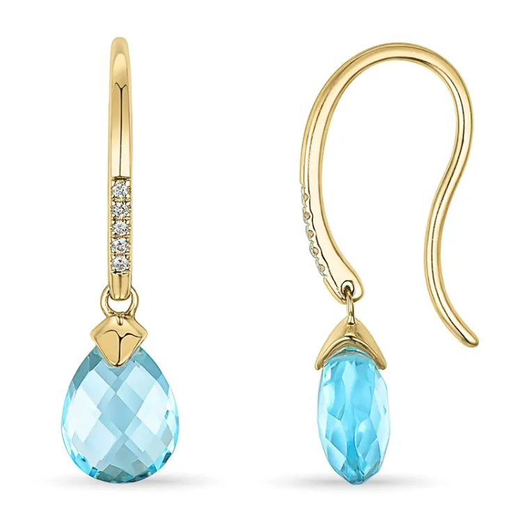 blauwe topaas diamant oorbellen in 9 karaat goud met topaas en diamant 