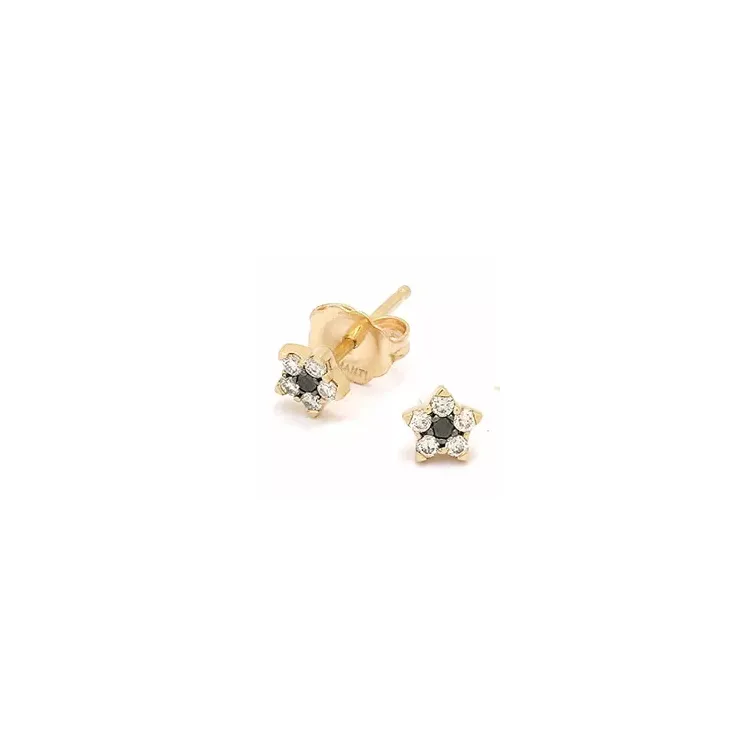 ster diamant oorsteker in 9 karaat goud met diamant en diamant 