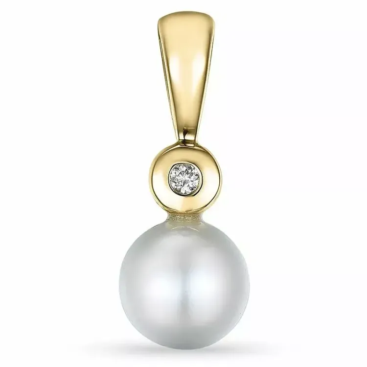parel diamanten hanger in 9 caraat goud 0,01 ct