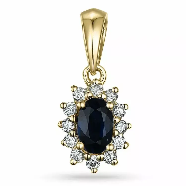 rozet saffier diamanten hanger in 9 caraat goud 0,10 ct 0,35 ct