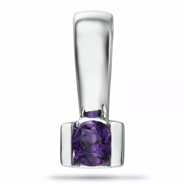 Amethist hanger in 9 caraat witgoud 0,10 ct
