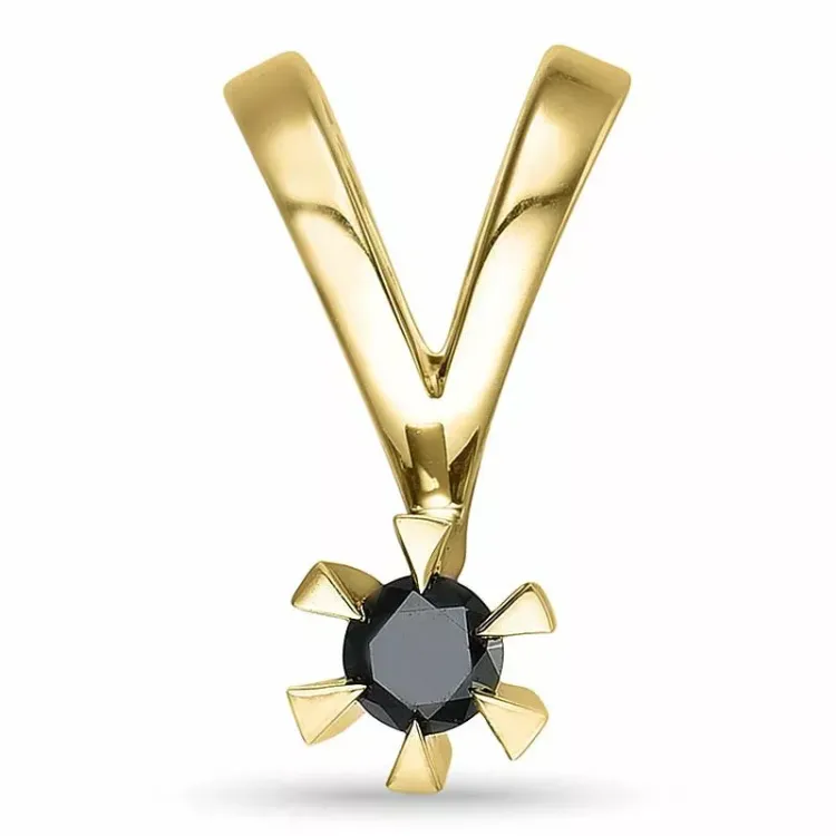 zwart solitaire hanger in 9 caraat goud 0,11 ct
